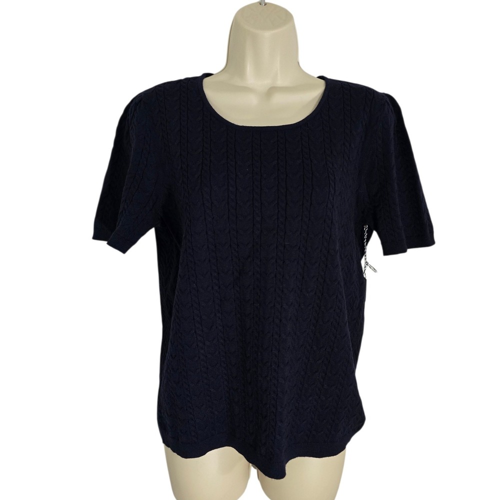 Draper James Womens‎ Navy Blue Cable Knit Short Sleeve Sweater Top Size L